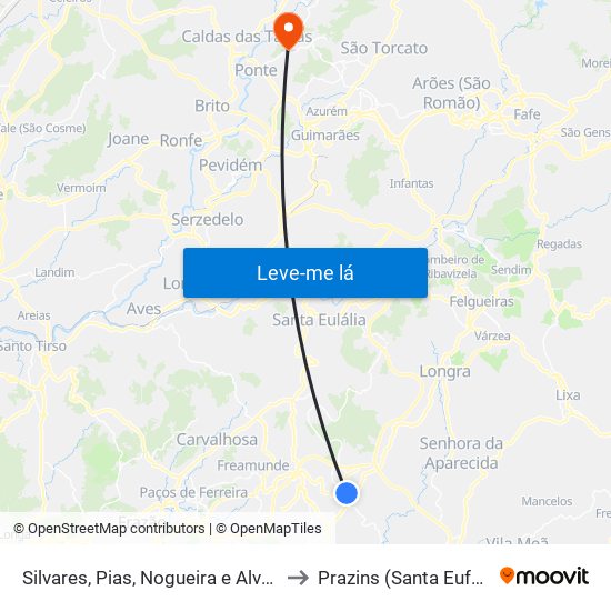 Silvares, Pias, Nogueira e Alvarenga to Prazins (Santa Eufémia) map