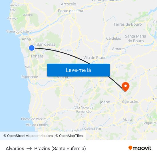 Alvarães to Prazins (Santa Eufémia) map