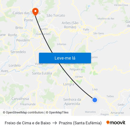 Freixo de Cima e de Baixo to Prazins (Santa Eufémia) map