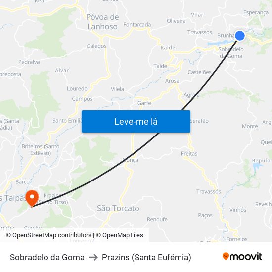 Sobradelo da Goma to Prazins (Santa Eufémia) map