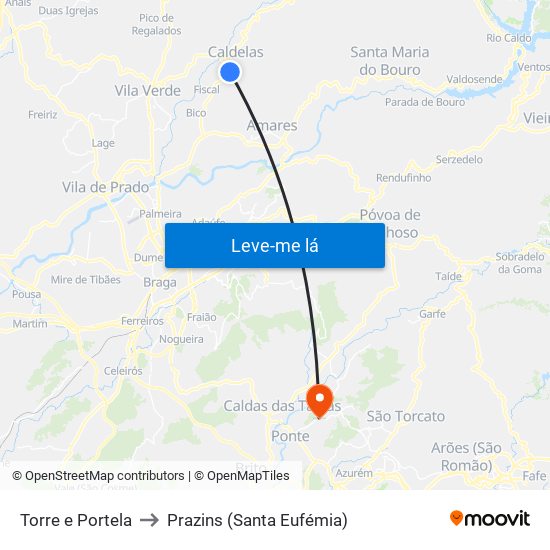 Torre e Portela to Prazins (Santa Eufémia) map