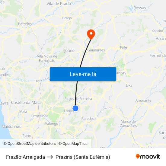 Frazão Arreigada to Prazins (Santa Eufémia) map