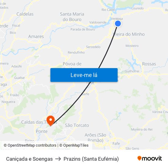Caniçada e Soengas to Prazins (Santa Eufémia) map