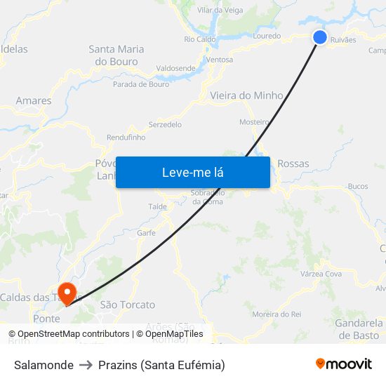 Salamonde to Prazins (Santa Eufémia) map