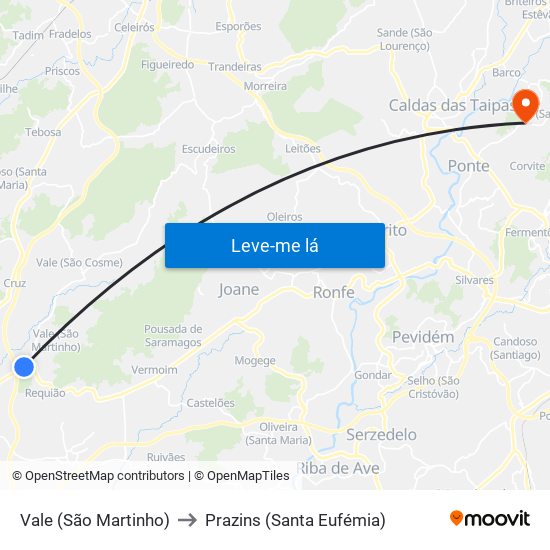 Vale (São Martinho) to Prazins (Santa Eufémia) map