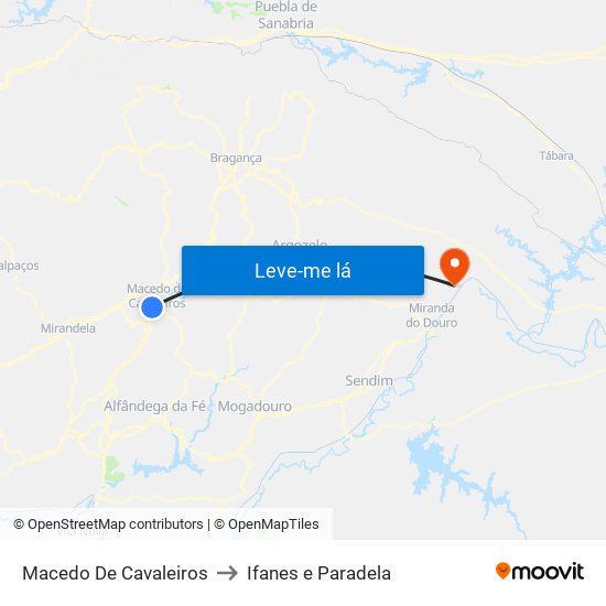 Macedo De Cavaleiros to Ifanes e Paradela map