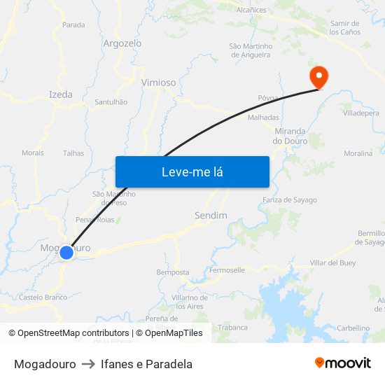 Mogadouro to Ifanes e Paradela map