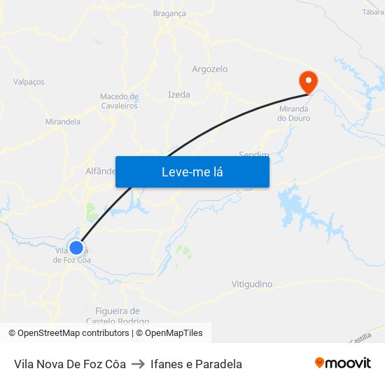 Vila Nova De Foz Côa to Ifanes e Paradela map