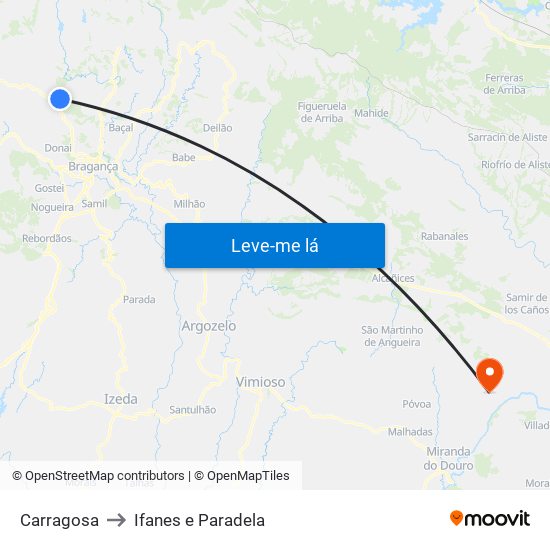 Carragosa to Ifanes e Paradela map