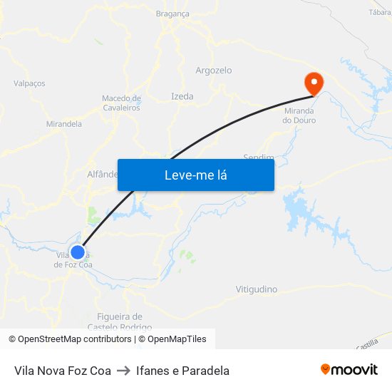 Vila Nova Foz Coa to Ifanes e Paradela map