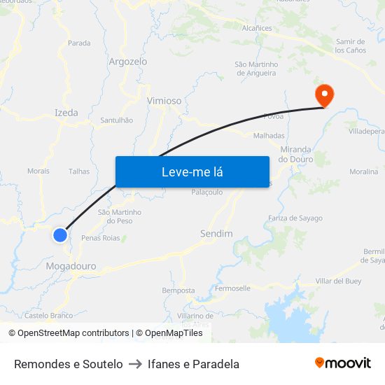 Remondes e Soutelo to Ifanes e Paradela map