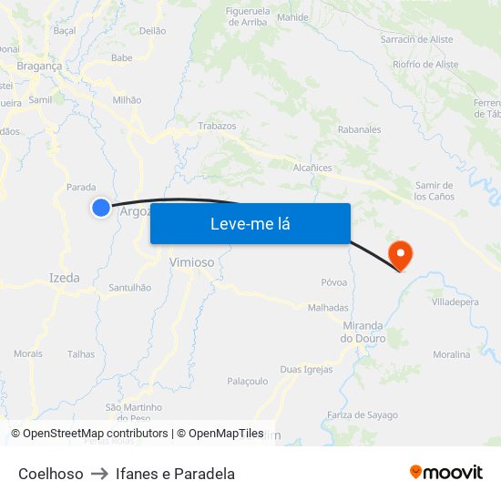 Coelhoso to Ifanes e Paradela map