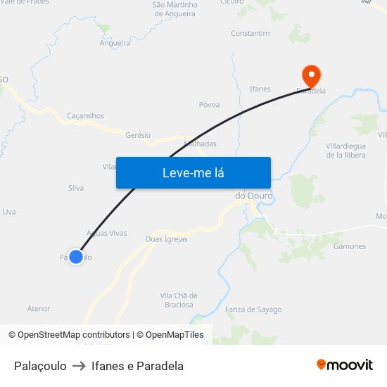 Palaçoulo to Ifanes e Paradela map