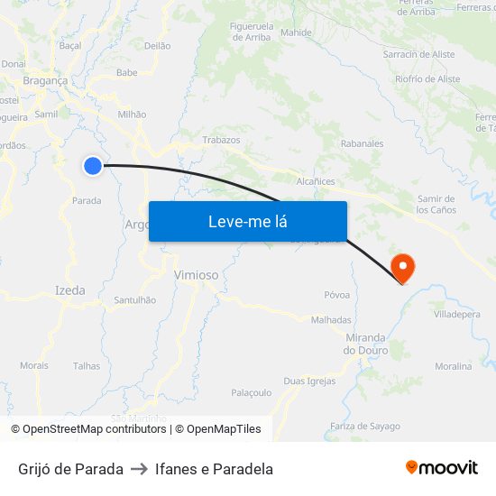 Grijó de Parada to Ifanes e Paradela map