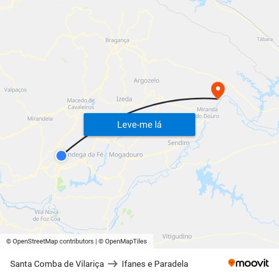 Santa Comba de Vilariça to Ifanes e Paradela map