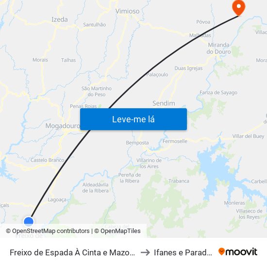 Freixo de Espada À Cinta e Mazouco to Ifanes e Paradela map