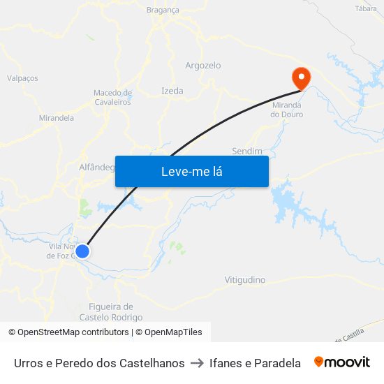 Urros e Peredo dos Castelhanos to Ifanes e Paradela map