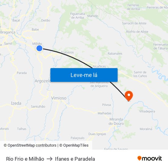 Rio Frio e Milhão to Ifanes e Paradela map