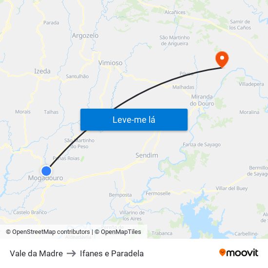 Vale da Madre to Ifanes e Paradela map