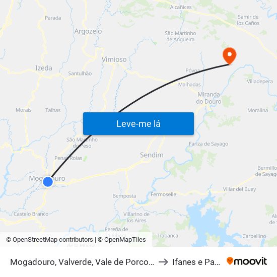 Mogadouro, Valverde, Vale de Porco e Vilar de Rei to Ifanes e Paradela map