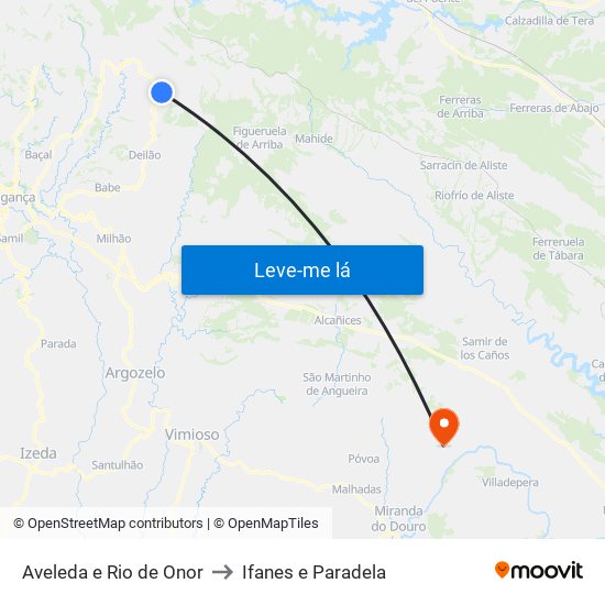 Aveleda e Rio de Onor to Ifanes e Paradela map