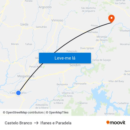 Castelo Branco to Ifanes e Paradela map