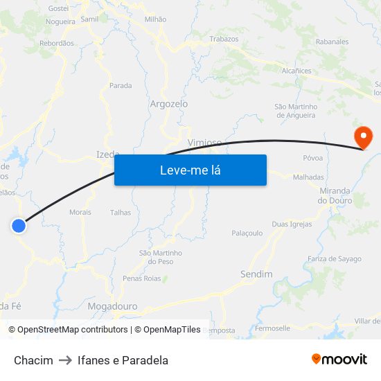 Chacim to Ifanes e Paradela map