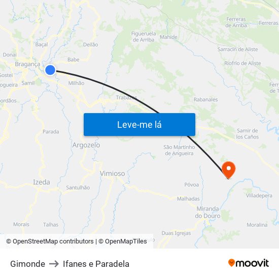 Gimonde to Ifanes e Paradela map