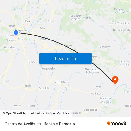 Castro de Avelãs to Ifanes e Paradela map