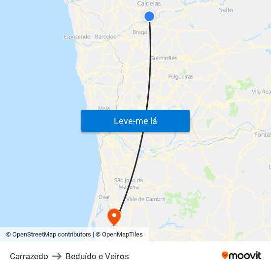 Carrazedo to Beduído e Veiros map