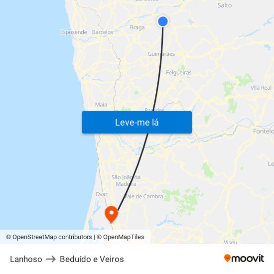 Lanhoso to Beduído e Veiros map