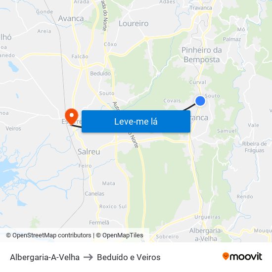 Albergaria-A-Velha to Beduído e Veiros map