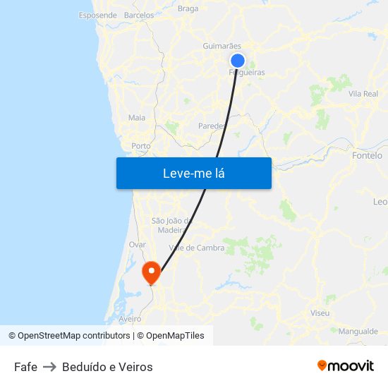 Fafe to Beduído e Veiros map