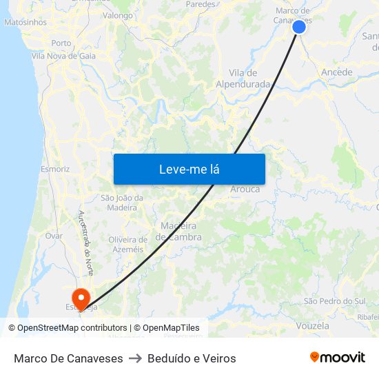 Marco De Canaveses to Beduído e Veiros map
