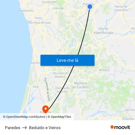 Paredes to Beduído e Veiros map