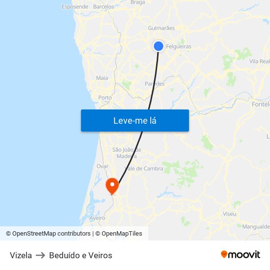 Vizela to Beduído e Veiros map