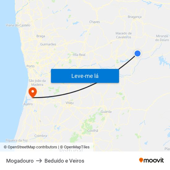 Mogadouro to Beduído e Veiros map