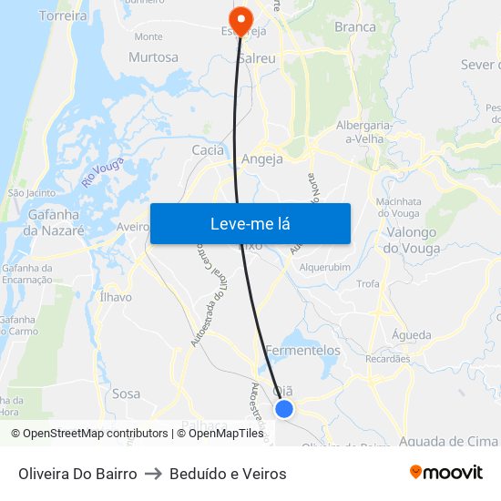 Oliveira Do Bairro to Beduído e Veiros map