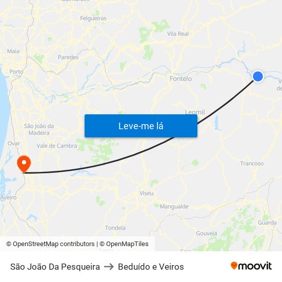 São João Da Pesqueira to Beduído e Veiros map