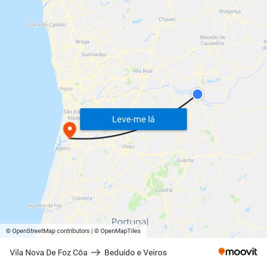 Vila Nova De Foz Côa to Beduído e Veiros map