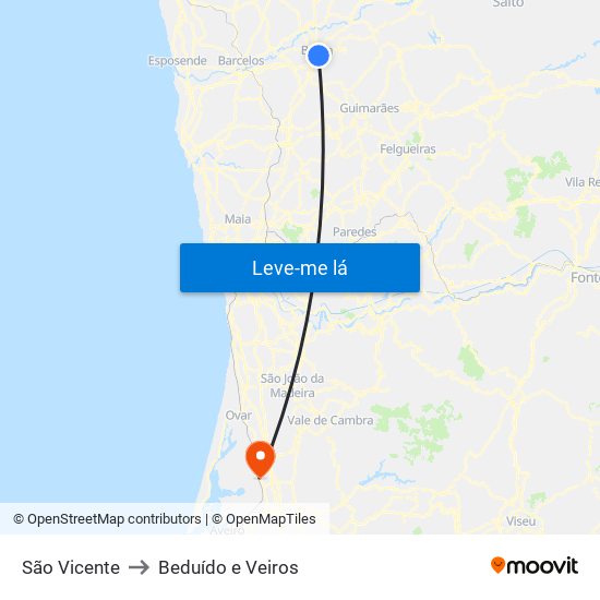 São Vicente to Beduído e Veiros map