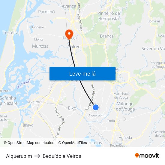 Alquerubim to Beduído e Veiros map