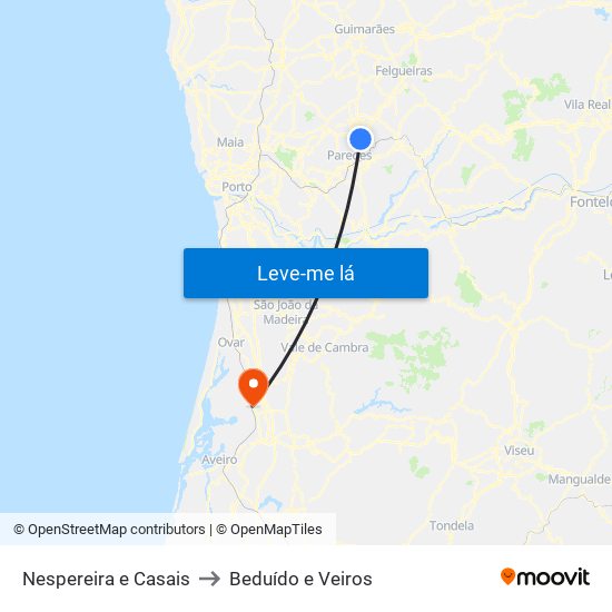 Nespereira e Casais to Beduído e Veiros map