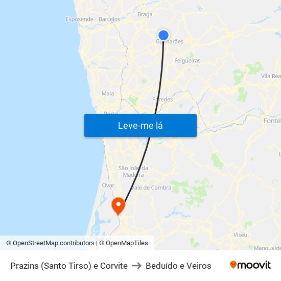 Prazins (Santo Tirso) e Corvite to Beduído e Veiros map