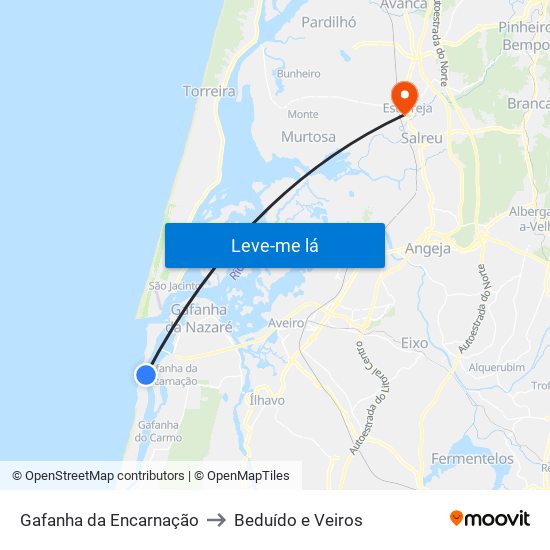 Gafanha da Encarnação to Beduído e Veiros map