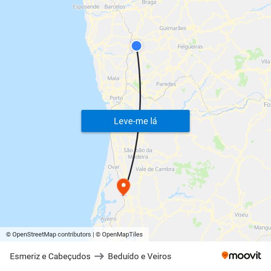 Esmeriz e Cabeçudos to Beduído e Veiros map