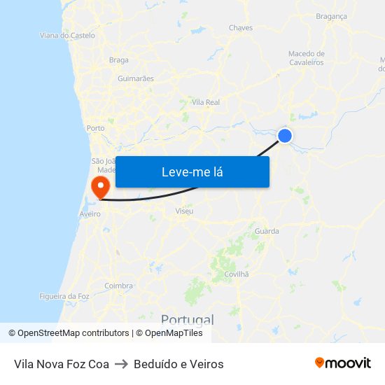 Vila Nova Foz Coa to Beduído e Veiros map