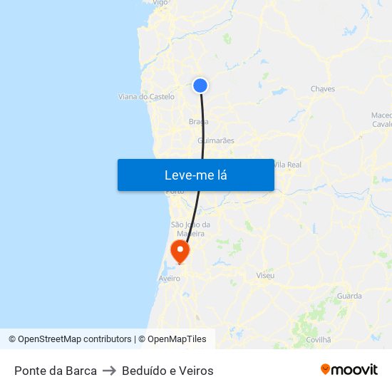 Ponte da Barca to Beduído e Veiros map