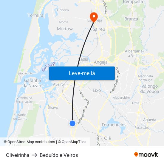 Oliveirinha to Beduído e Veiros map