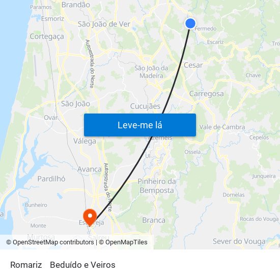 Romariz to Beduído e Veiros map